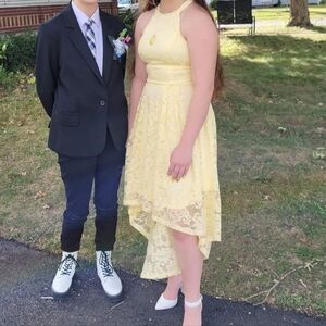 Yellow lace halter dress